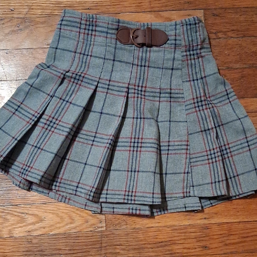 Hope & Henry Plaid Pleated Skirt with Belt